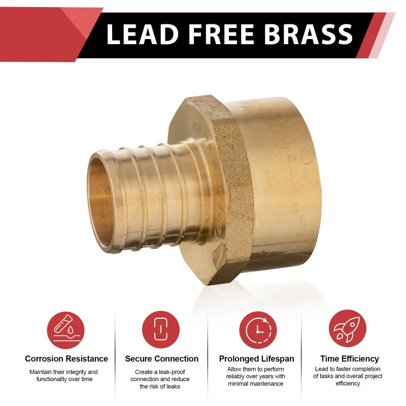 EFIELD 10-Pack EFIELD Barb Crimp Pex 3/4" x 3/4" Female NPT Thread Adapter Brass Fitting, ASTM F1807,(PEX1807043) - Image 3